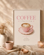 Coffee Wall Art Print, Pink Coffee Station Decor, Kitchen Wall Art, Coffee Lover Gift, Scandinavian Cafe Print, Neutral Home Decor