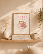 Coffee Wall Art Print, Pink Coffee Station Decor, Kitchen Wall Art, Coffee Lover Gift, Scandinavian Cafe Print, Neutral Home Decor
