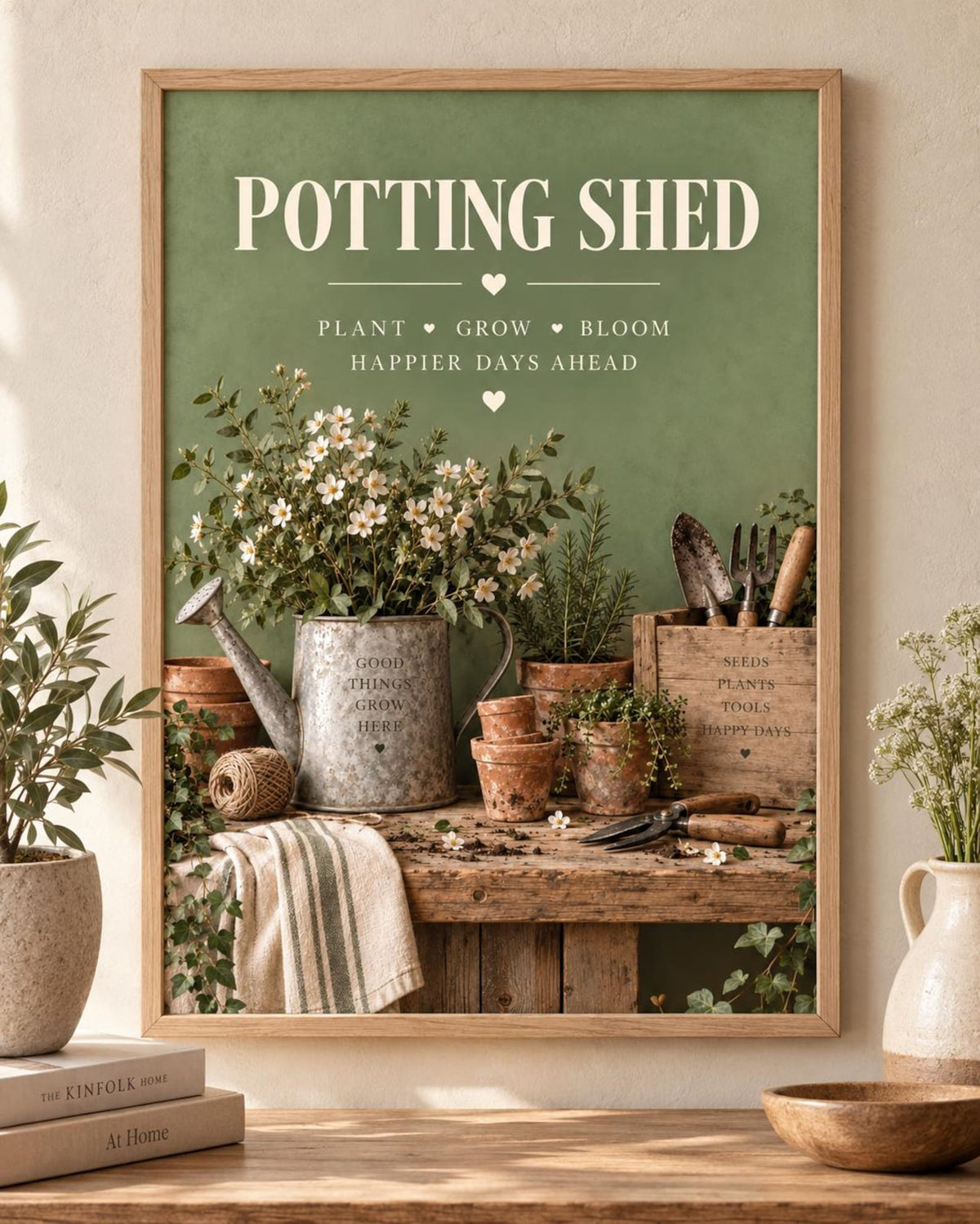 Potting Shed sage green wall art front image