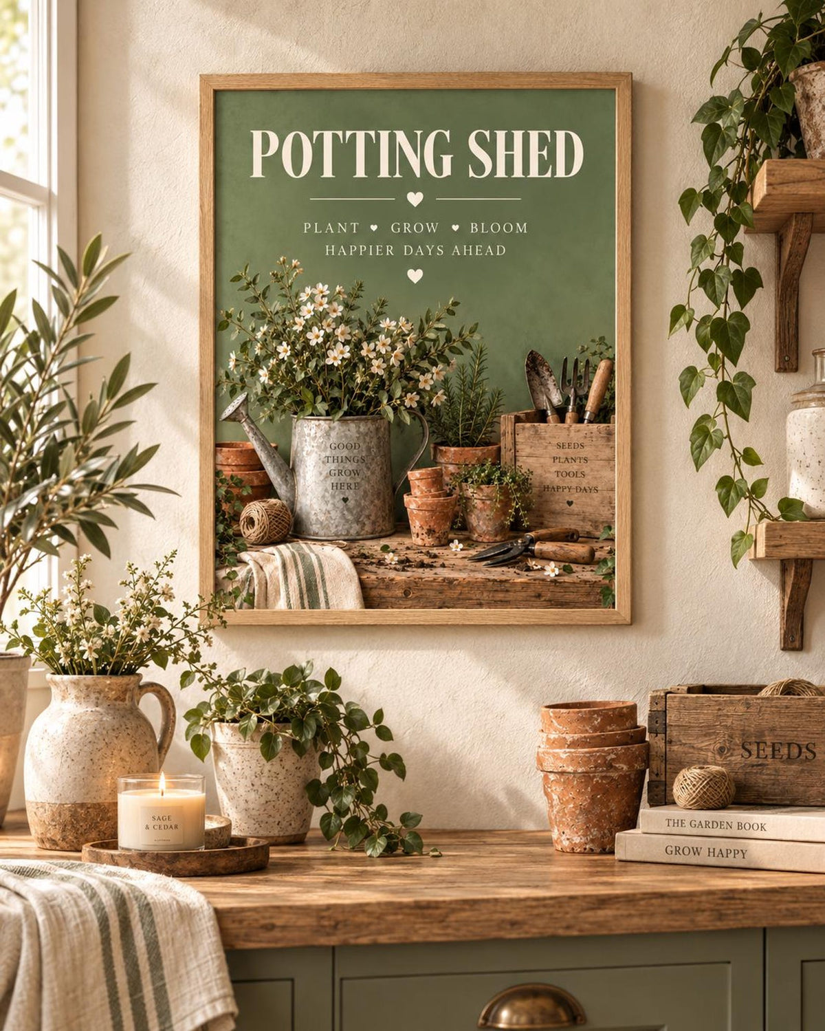 Potting Shed cottage garden wall art mockup