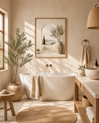 Framed Mediterranean Coastal Print, Neutral Archway and Olive Tree Wall Art