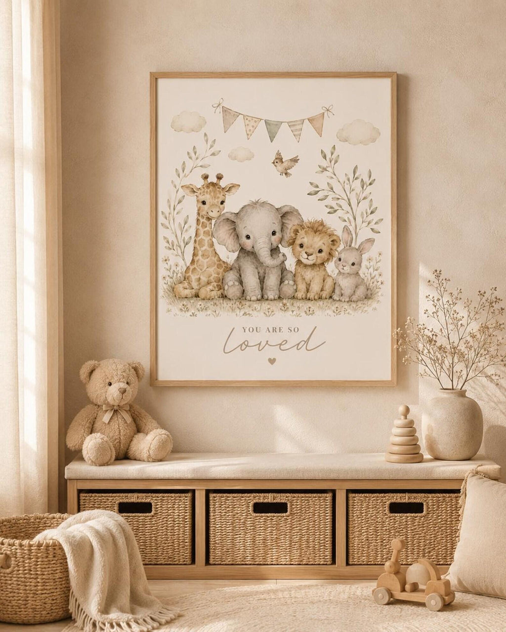 Framed safari nursery print lifestyle mockup 2