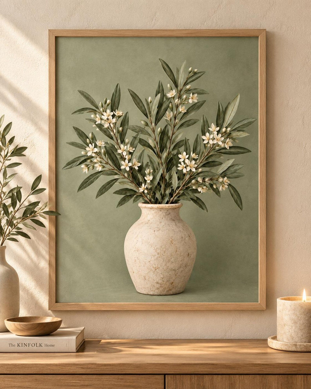 Sage green botanical vase print front image