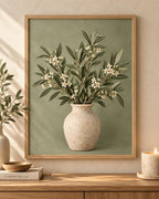 Sage green botanical vase print front image