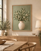 Sage green botanical vase print lifestyle mockup 1