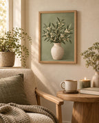 Sage green botanical vase print lifestyle mockup 2