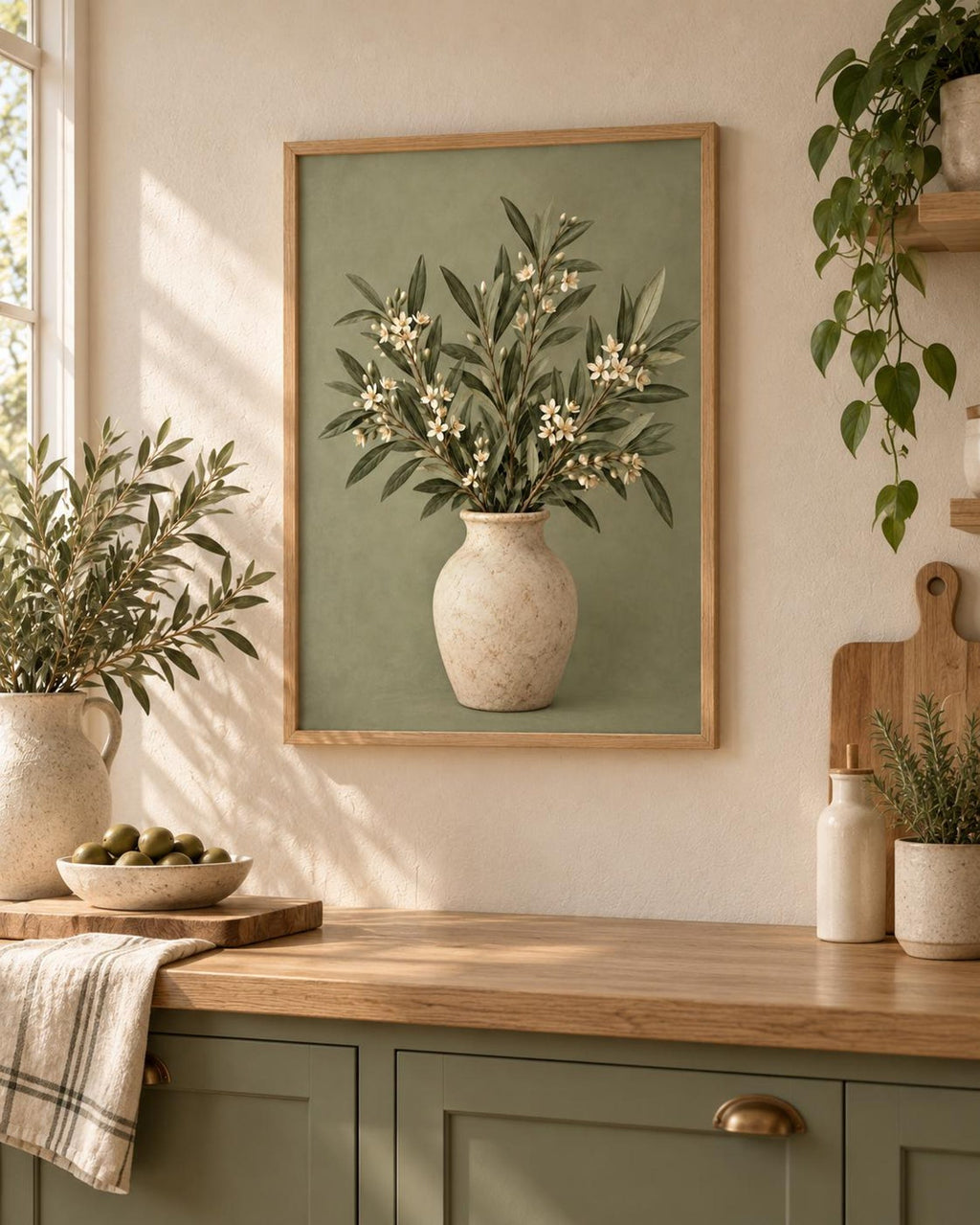 Sage green botanical vase print lifestyle mockup 4