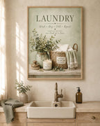 Sage green laundry print utility room lifestyle mockup