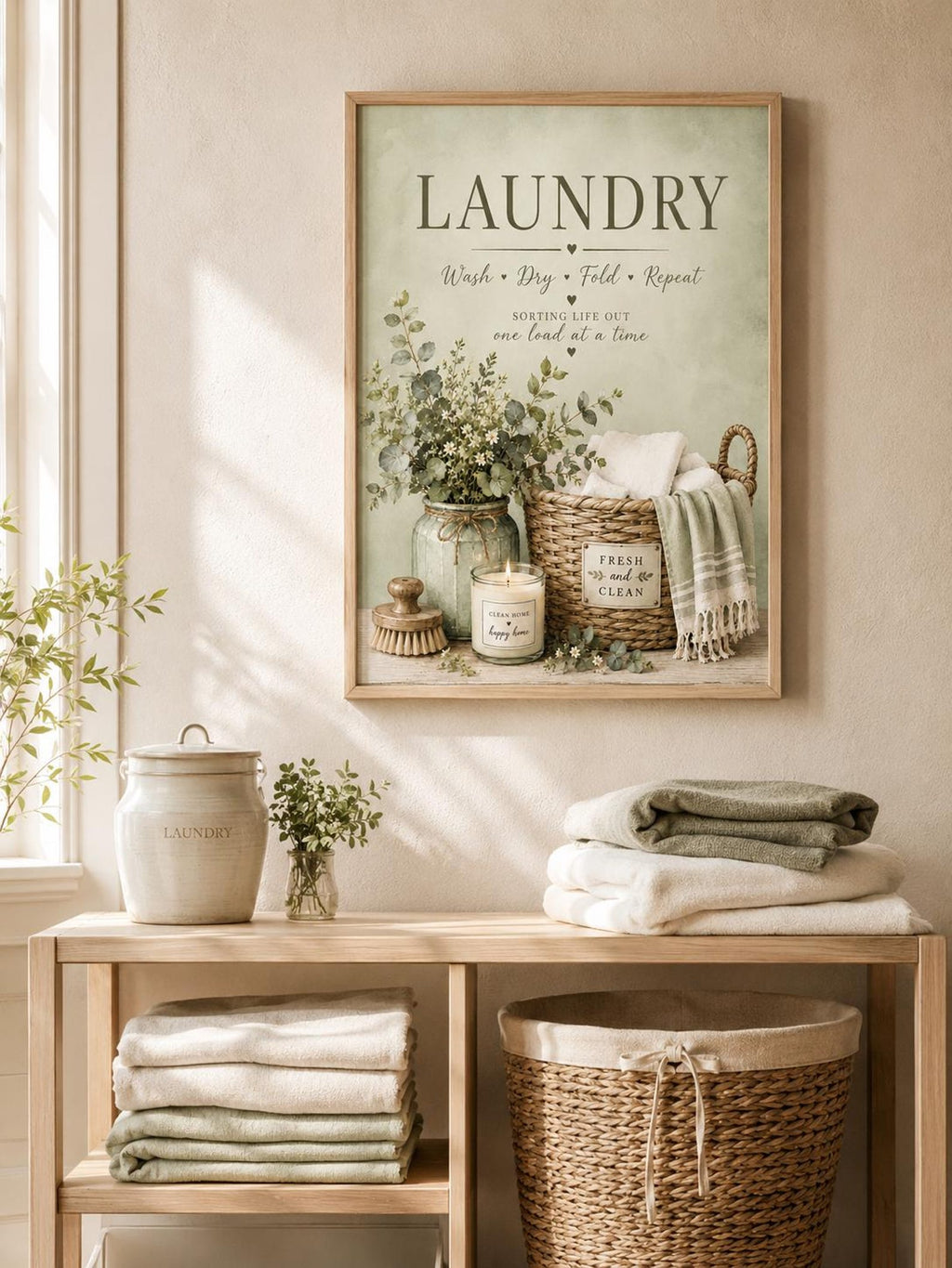 Laundry room wash dry fold botanical mockup