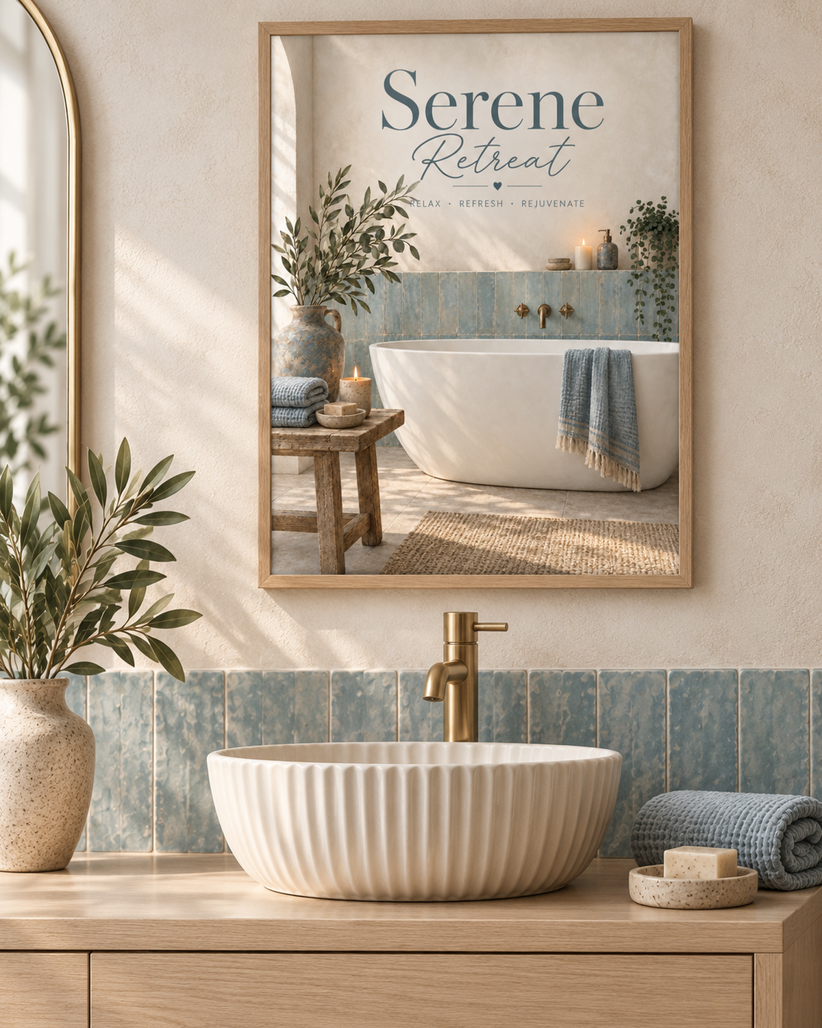 Serene Retreat bathroom print close room mockup