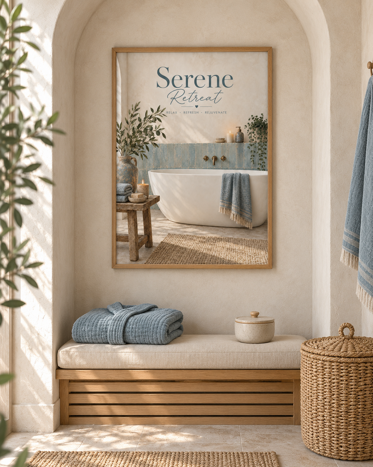 Framed Serene Retreat bathroom print alternative room mockup