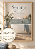 Framed Serene Retreat blue spa bathroom wall art front image