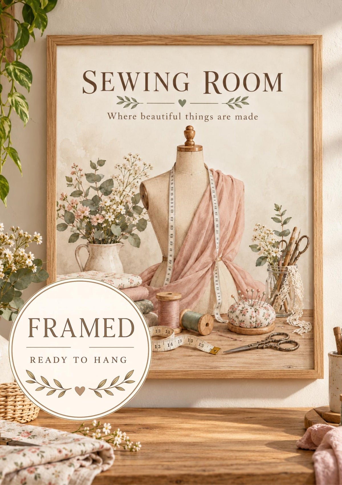 Framed sewing room artwork — framed and ready to hang