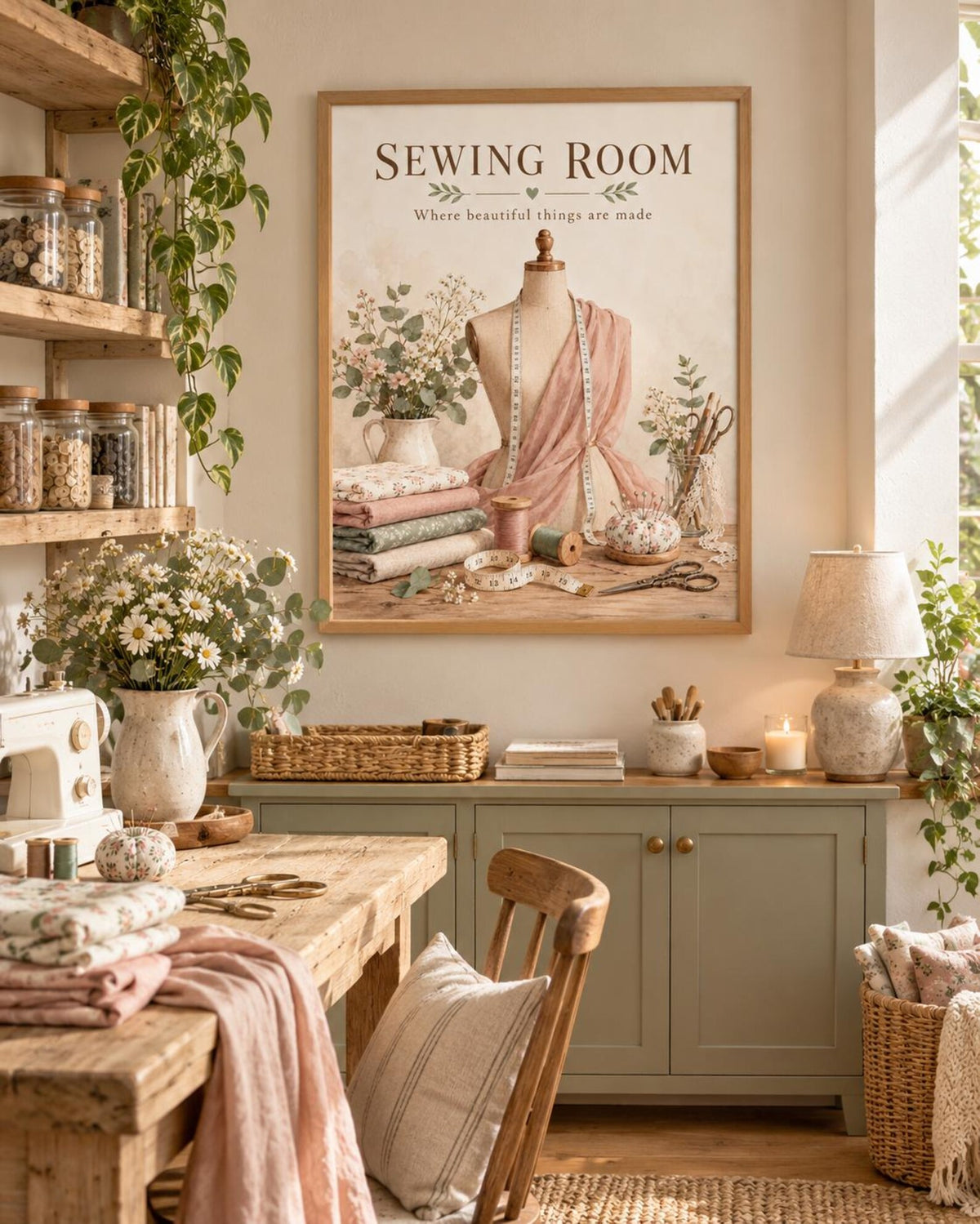 Sewing room framed artwork lifestyle mockup 1