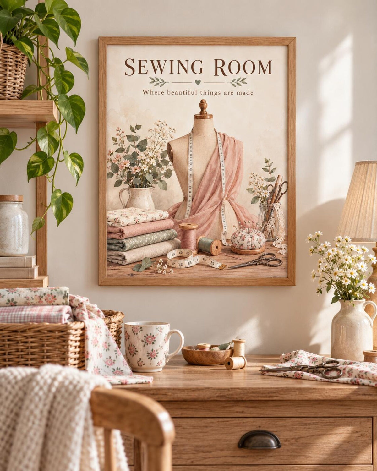 Sewing room framed artwork lifestyle mockup 3