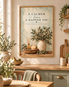 Slow Living Quote Print, Sage Green Botanical Wall Art — lifestyle mockup 2
