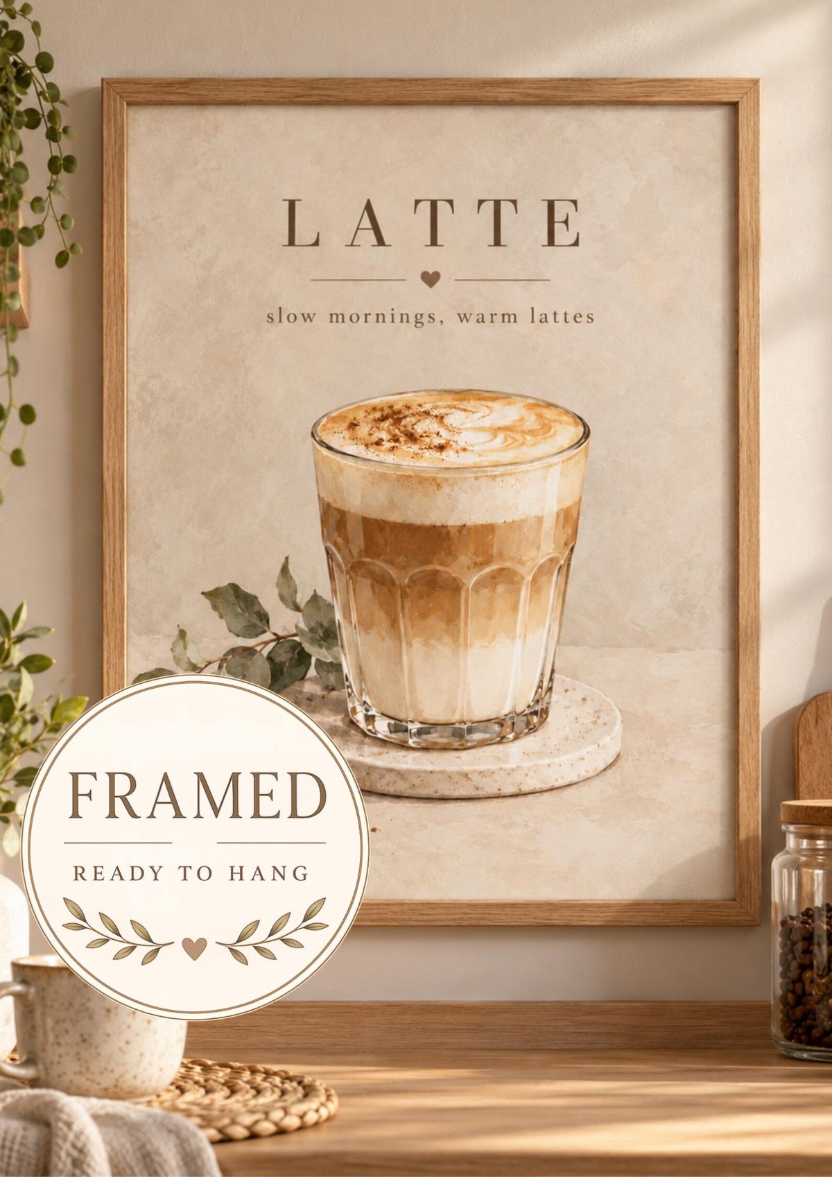 Slow Mornings latte framed print front image