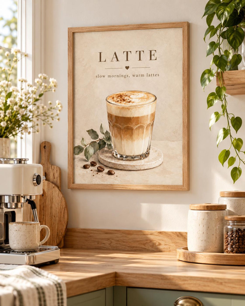 Slow Mornings latte framed print mockup 2
