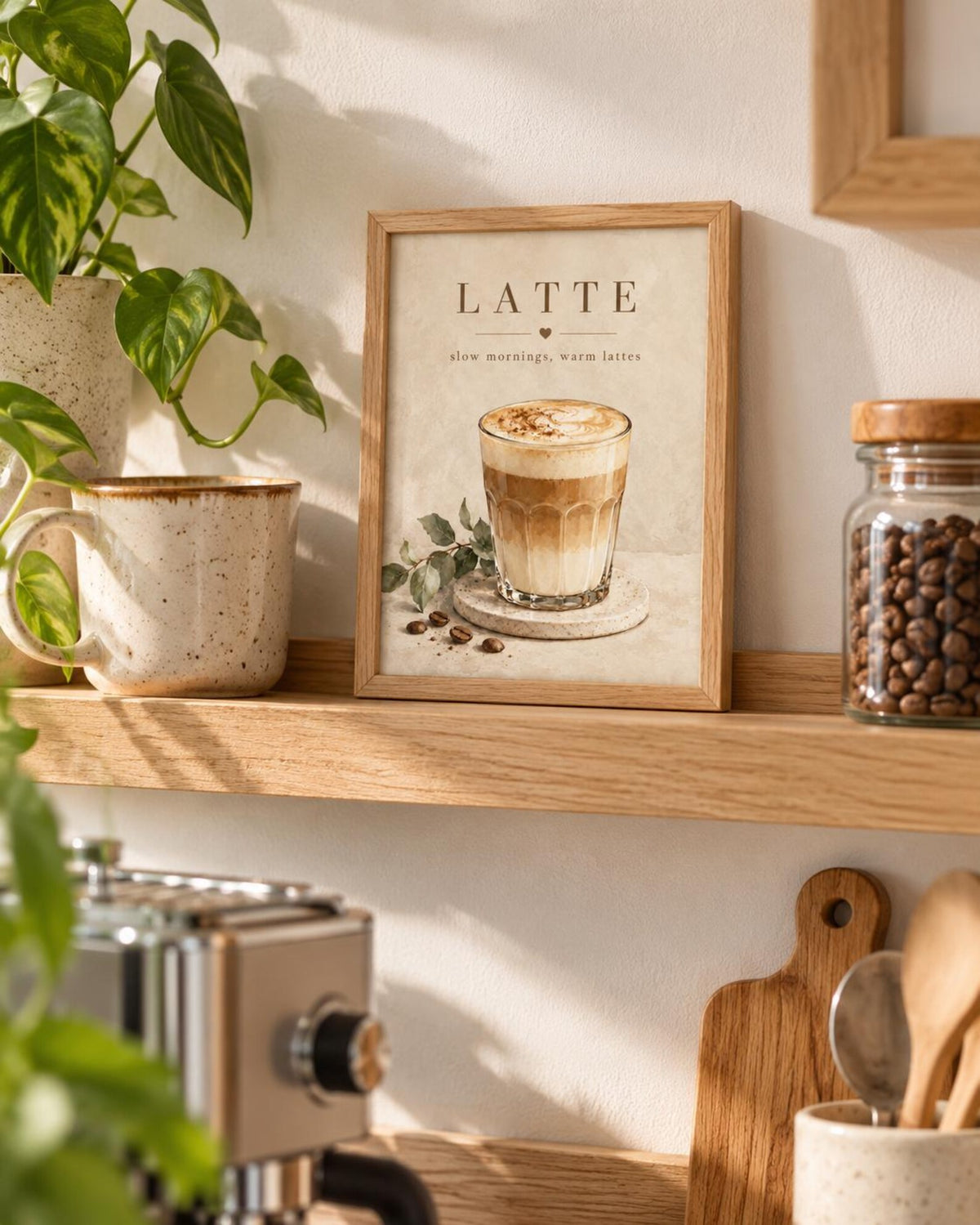 Slow Mornings latte framed print mockup 5