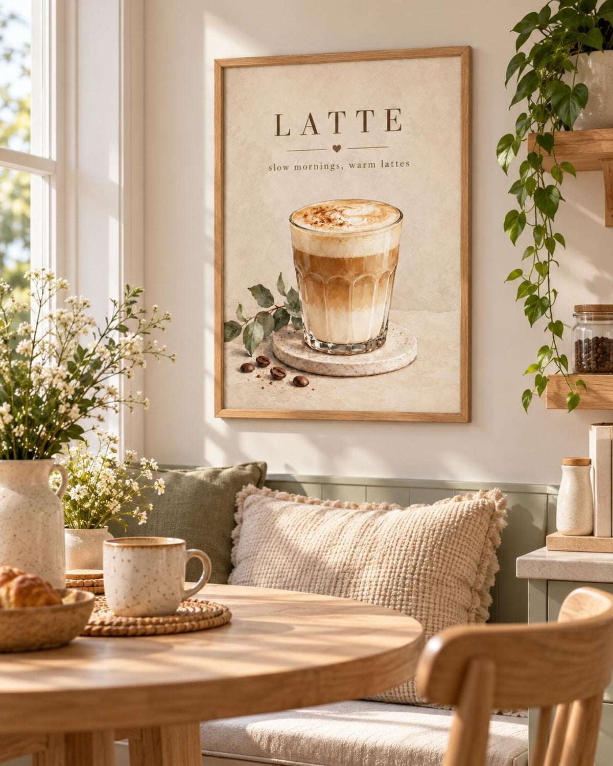 Slow Mornings latte framed print mockup 6