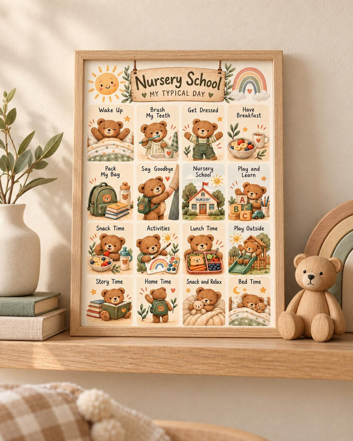 Nursery Routine Print, Teddy Bear Daily Schedule Wall Art for Children's Bedroom — lifestyle mockup 4