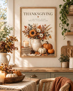 Thanksgiving pumpkin floral wall art mockup