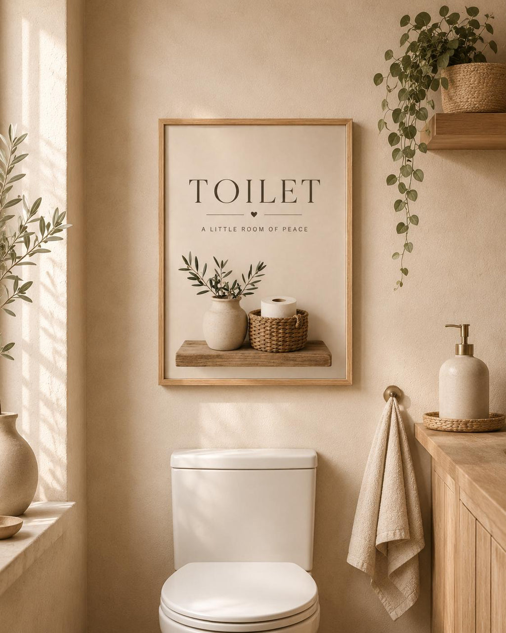 Neutral toilet wall art lifestyle mockup