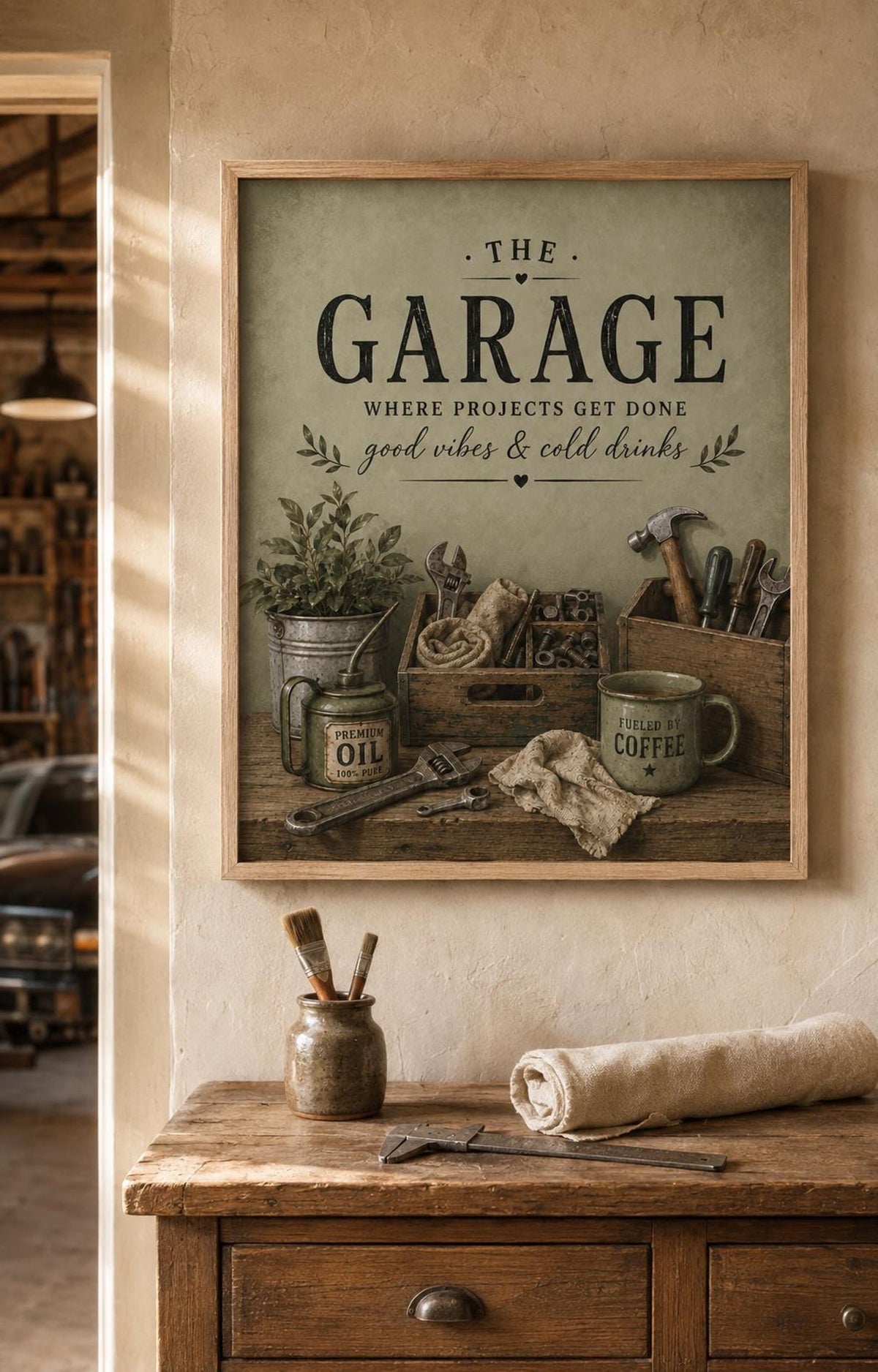 Garage wall art print lifestyle mockup 2