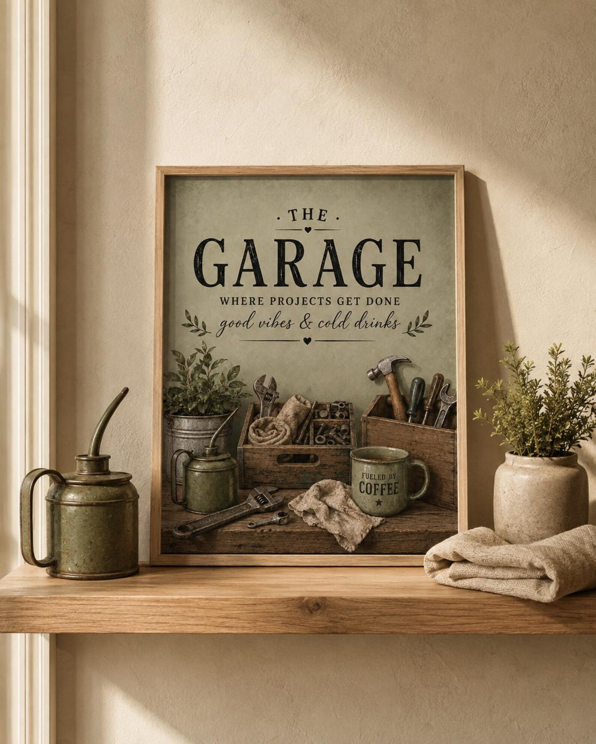 Framed garage wall art print lifestyle mockup 4