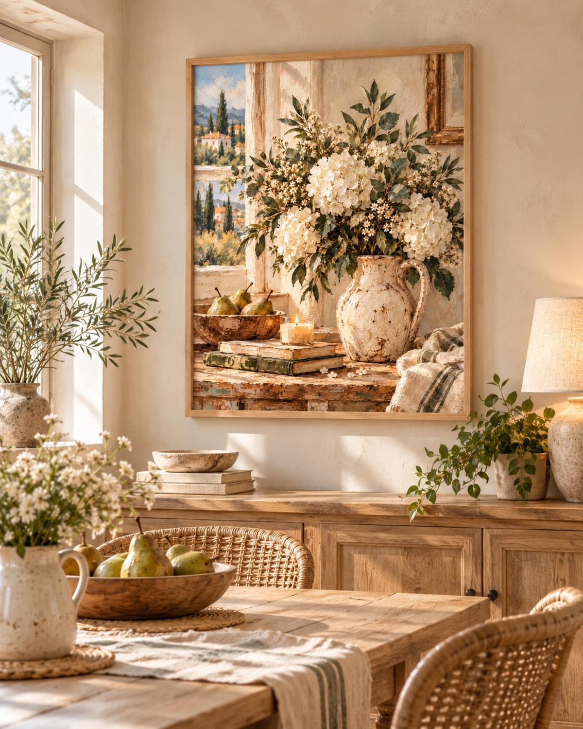 Tuscan floral still life print lifestyle mockup 1