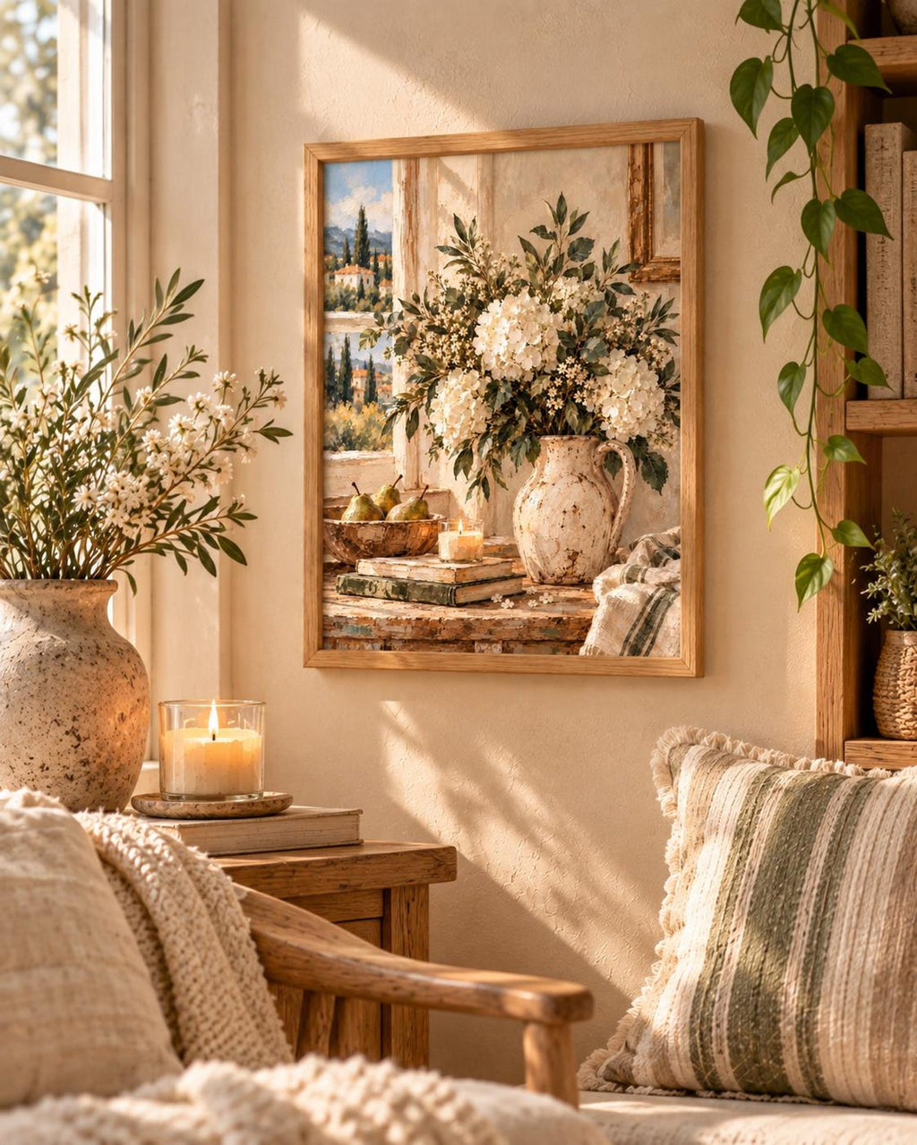Tuscan floral still life print lifestyle mockup 4