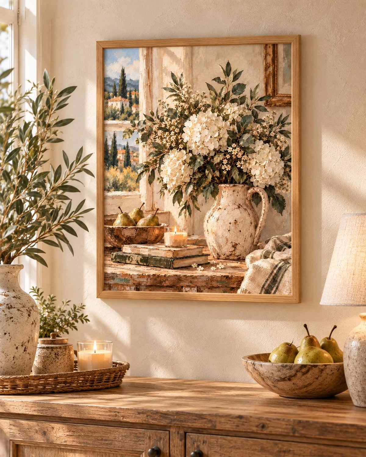 Tuscan floral still life print lifestyle mockup 5