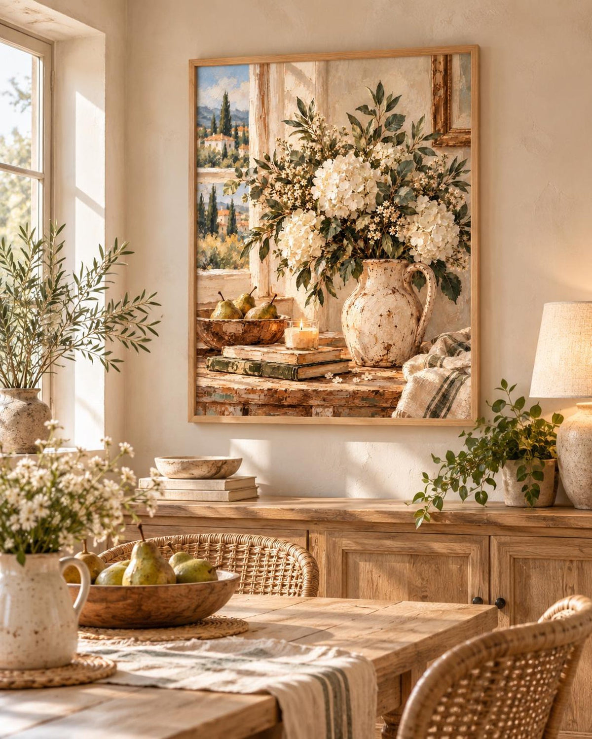 Framed Tuscan floral still life print lifestyle mockup 1