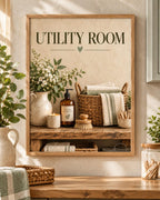 Utility Room Print, Neutral Laundry Room Art with Rustic Botanical Styling — front image