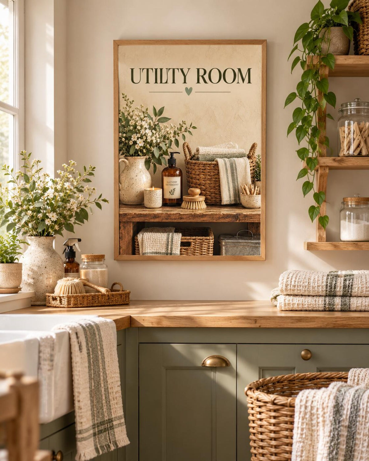 Utility Room Print, Neutral Laundry Room Art with Rustic Botanical Styling — lifestyle mockup 3
