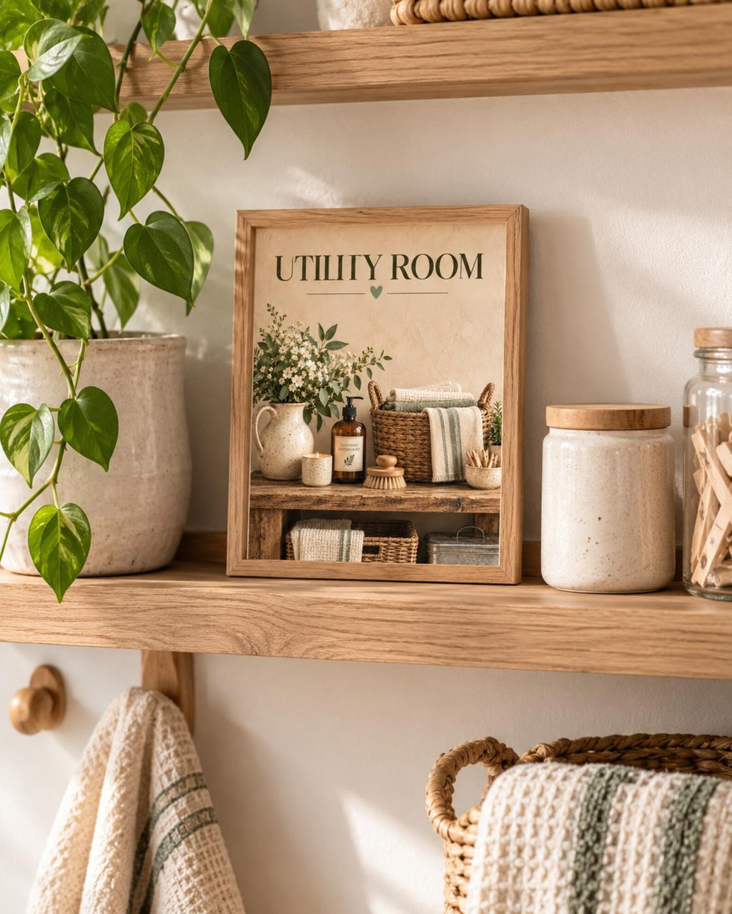 Utility Room Print, Neutral Laundry Room Art with Rustic Botanical Styling — lifestyle mockup 5