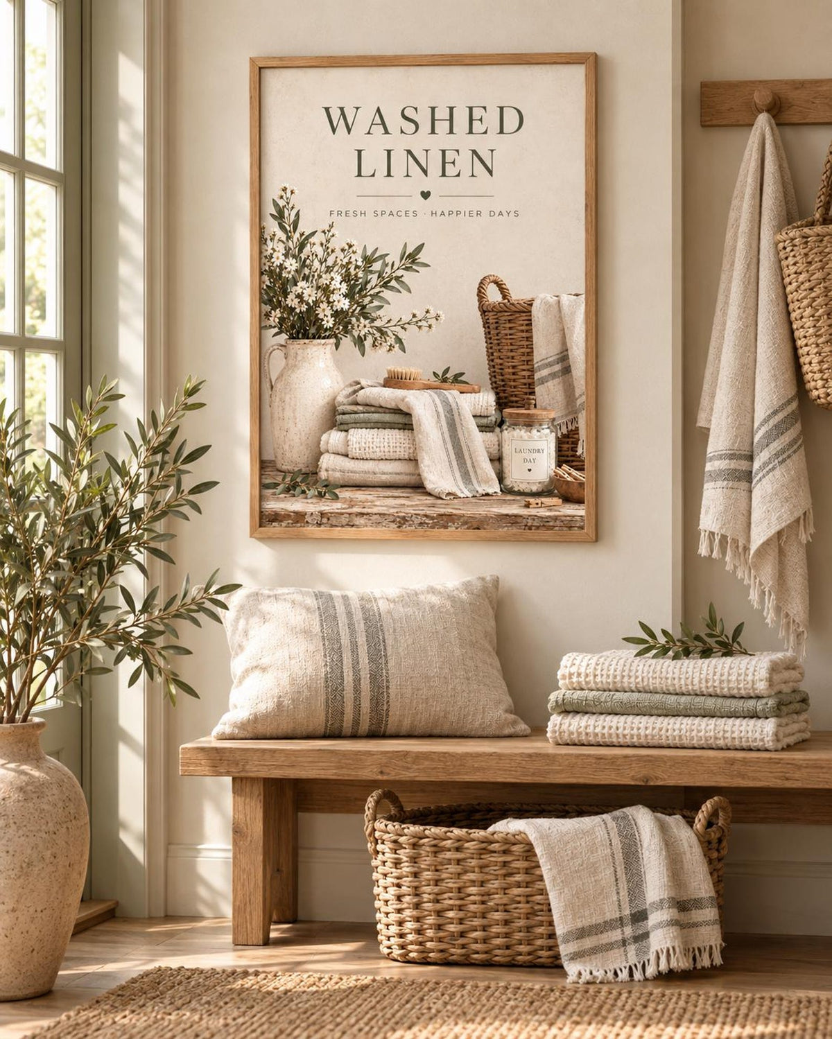 Washed Linen botanical laundry lifestyle mockup