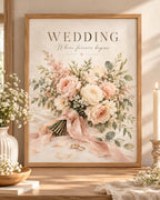 Wedding Floral Print with Blush Rose Bouquet and Romantic Marriage Quote — front image